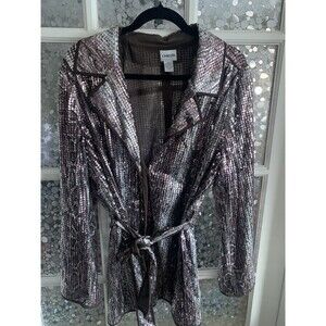 Chicos Sequin  Snakeskin Belted Jacket Top Sz 3 (XL)
